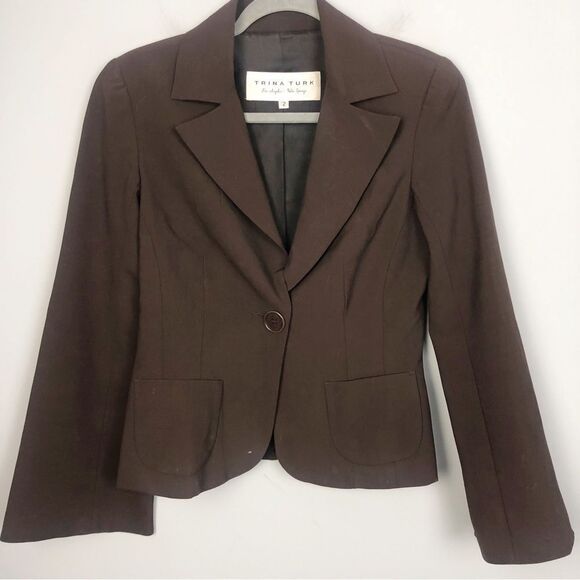 TRINA TURK | Single Button Flare Sleeve Chocolate Brown Blazer Women’s Size 2 - Picture 1 of 9
